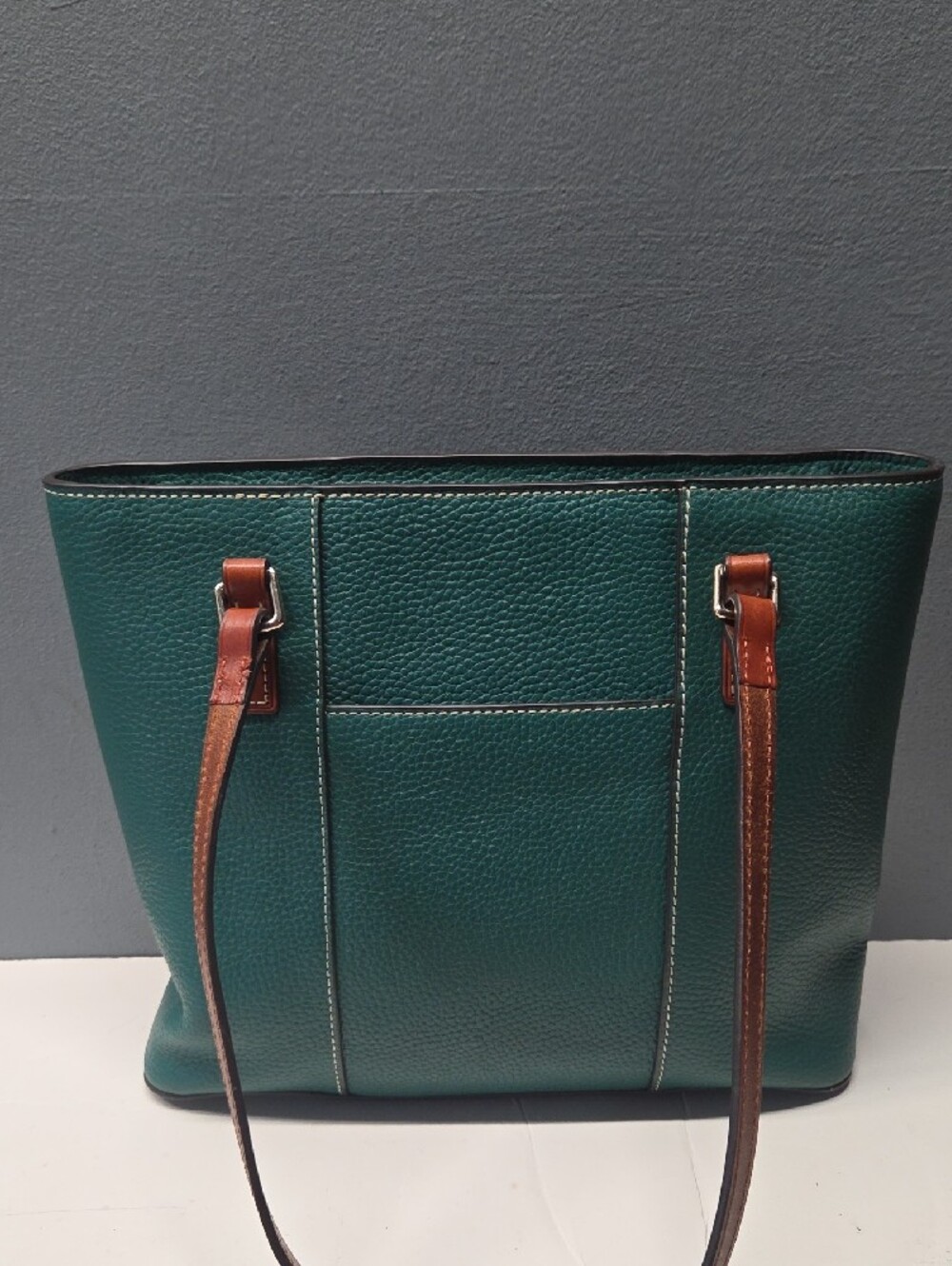Dooney & Bourke Green Pebble Leather Tote with Brown Straps - Picture 2 of 12